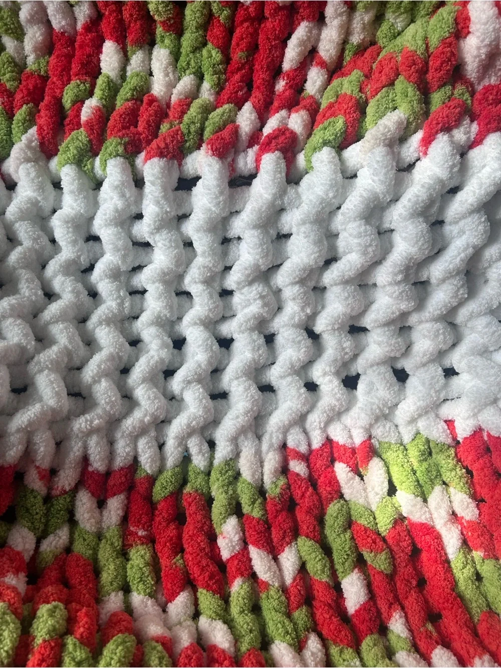 Chunky Crochet Throw Blanket in Red, Green & White ( Grinch Colors)